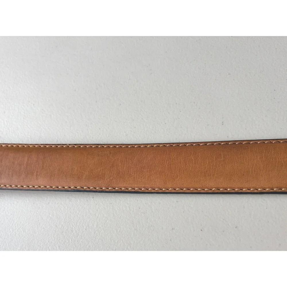 Tommy Hilfiger Leather Belt 32 Tan Silver Buckle Flag Logo